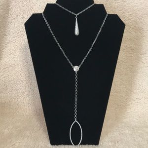 SILVER TONE LONG DOUBLE NECKLACE